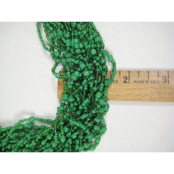 Necklace Glass Beaded Jewelry 22 inch  20 Strands Green Beads Statement - Picture 4 of 12